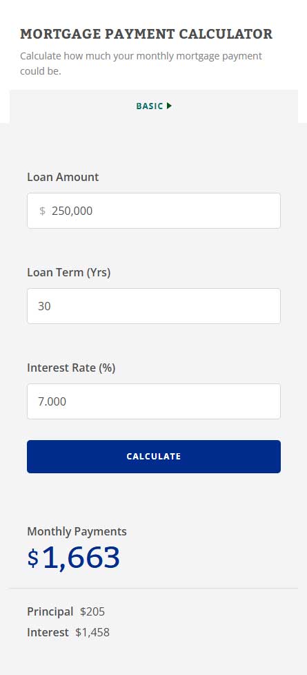 kvCORE Mortgage Calculator (mobile version)